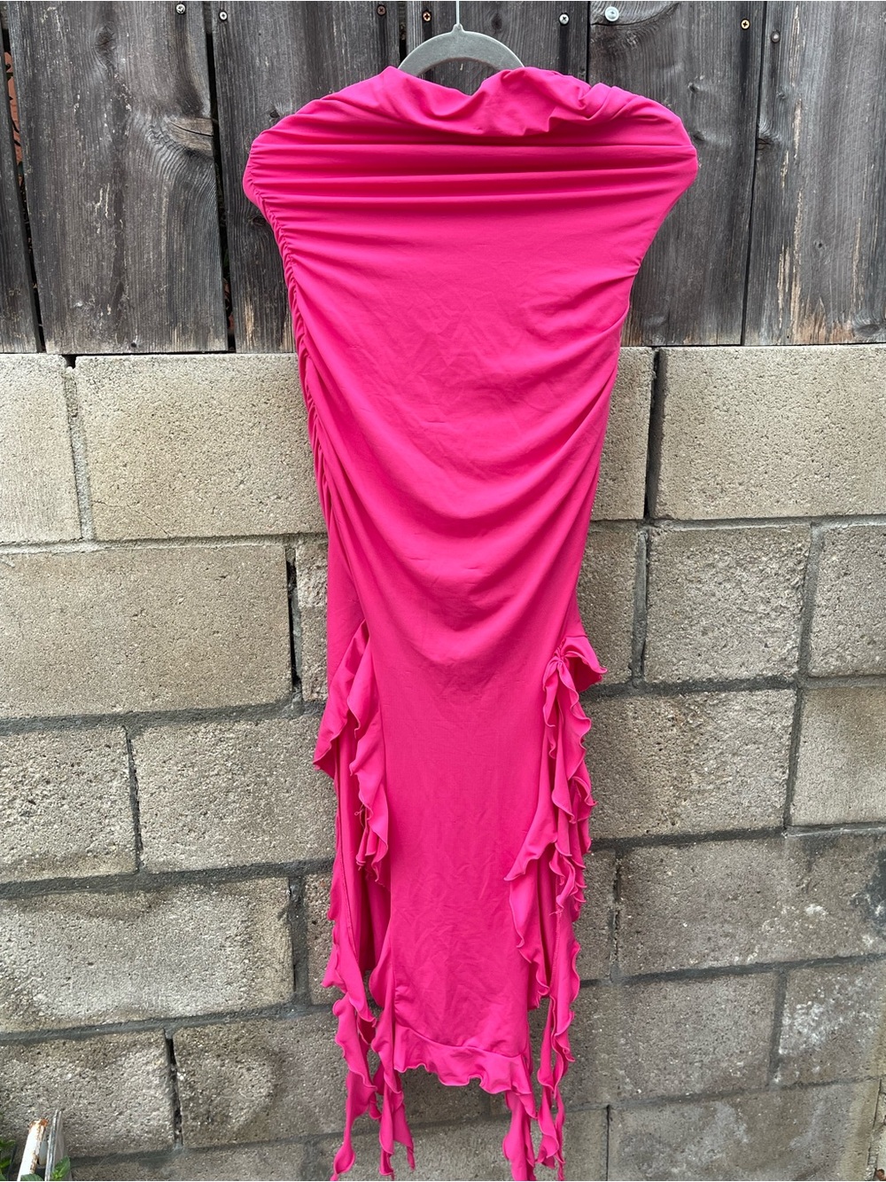Bershka Fuchsia Pink Strapless Ruffled Midi Dress Y2K Size L - Picture 4 of 10